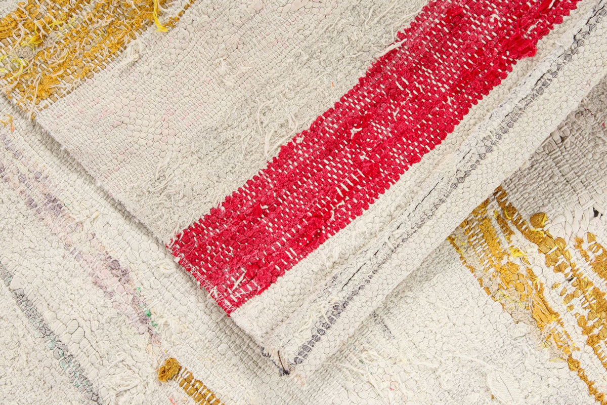 4x5 White and Multicolor Turkish Tribal Rug