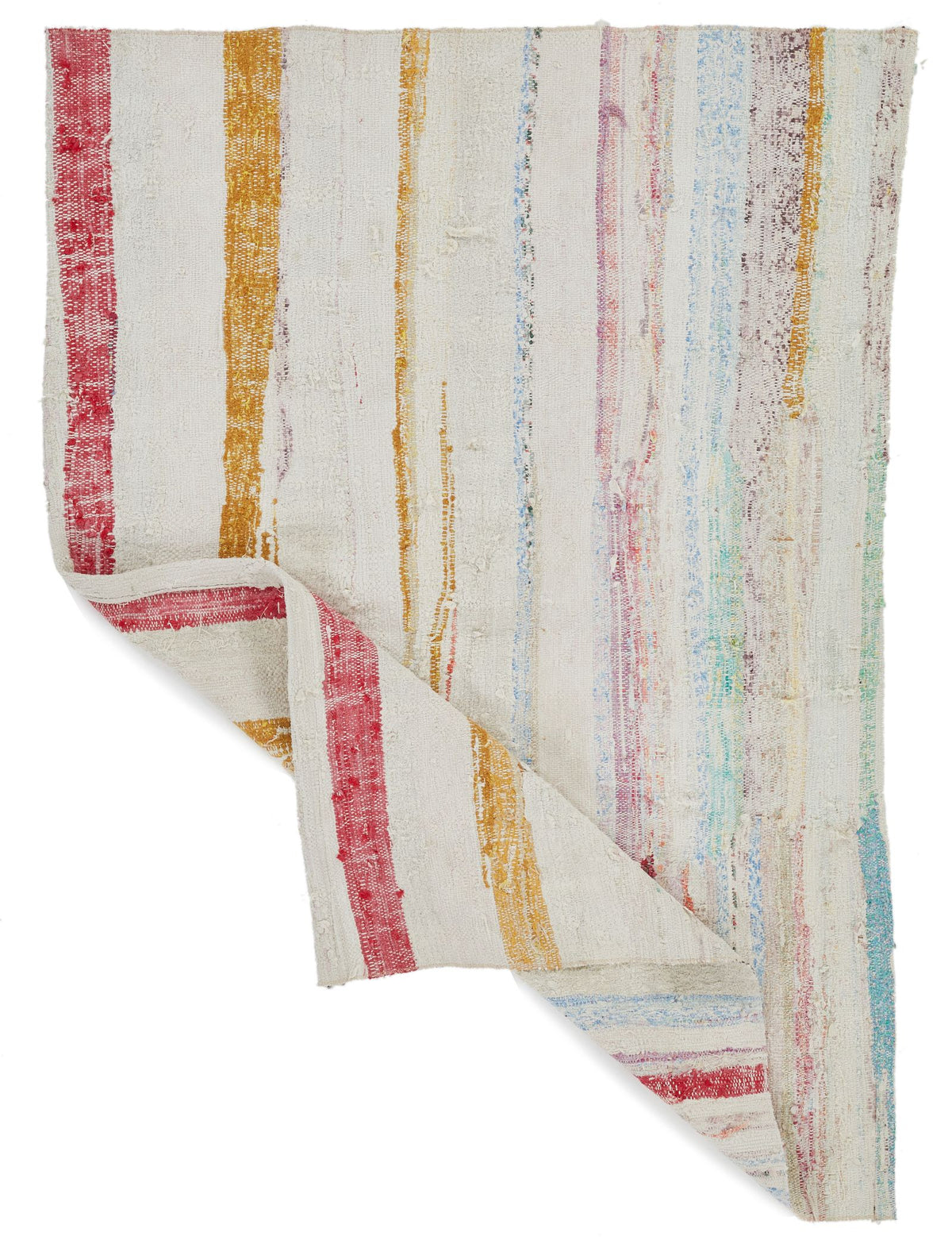 4x5 White and Multicolor Turkish Tribal Rug