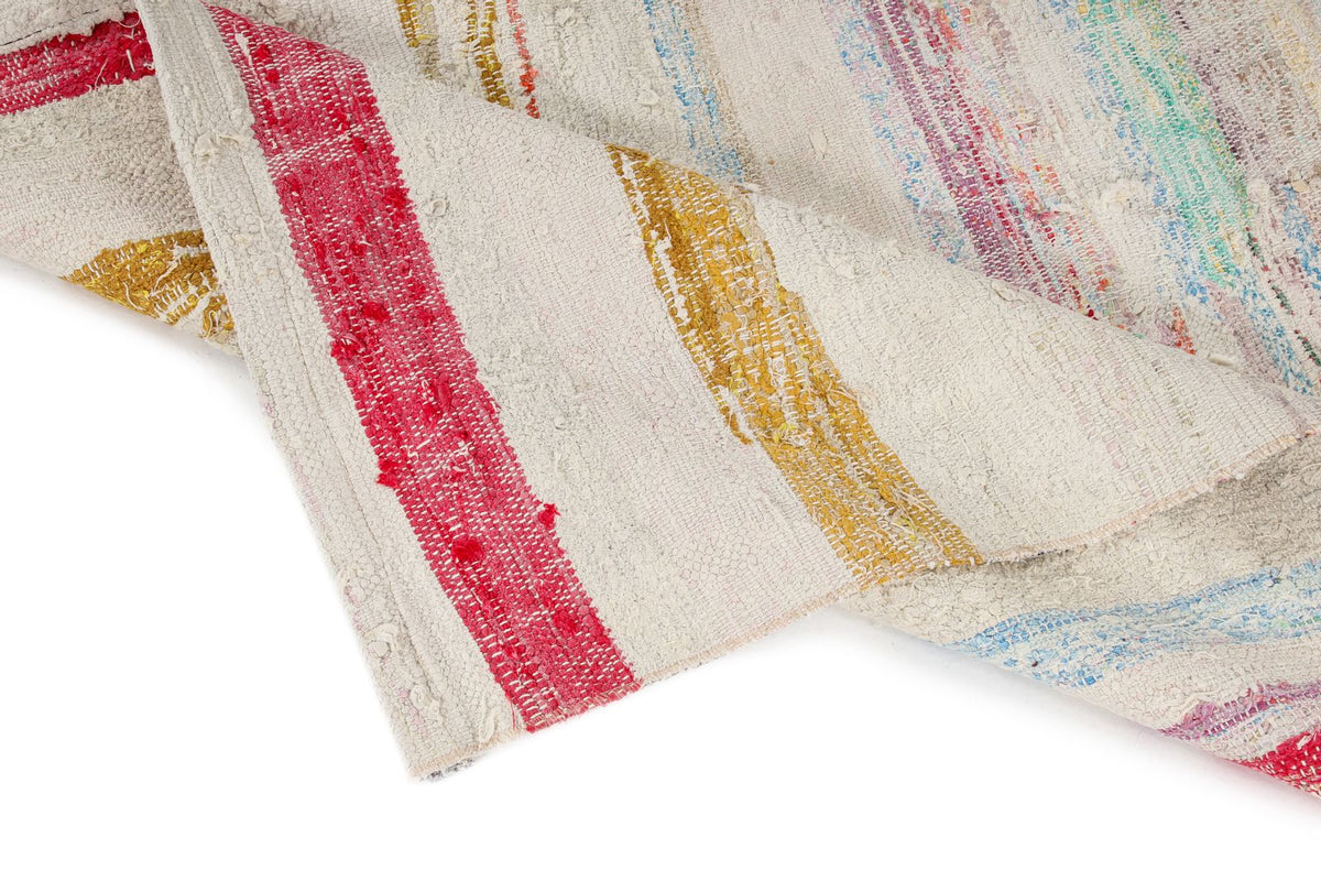 4x5 White and Multicolor Turkish Tribal Rug