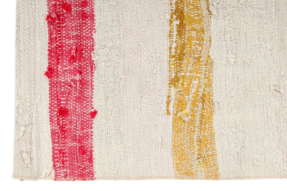 4x5 White and Multicolor Turkish Tribal Rug