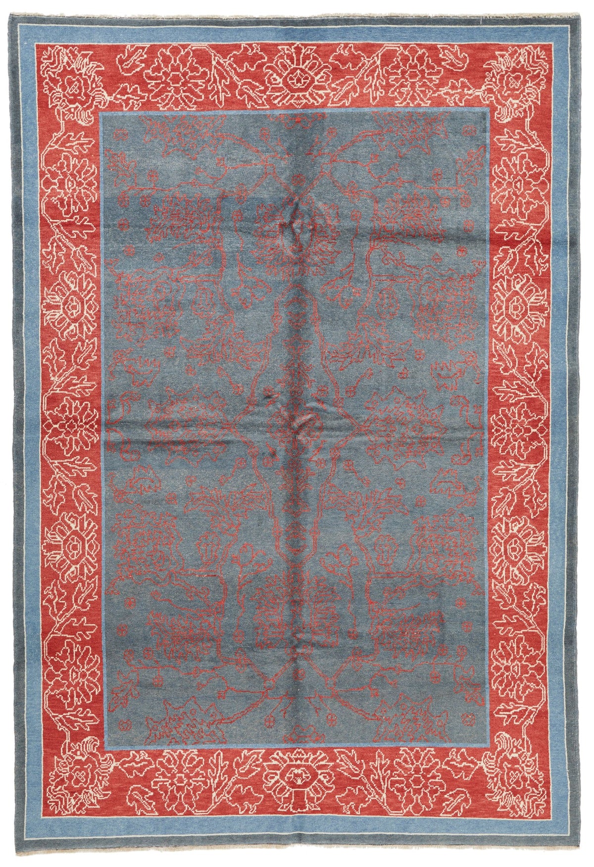 6x9 Blue and Red Turkish Oushak Rug
