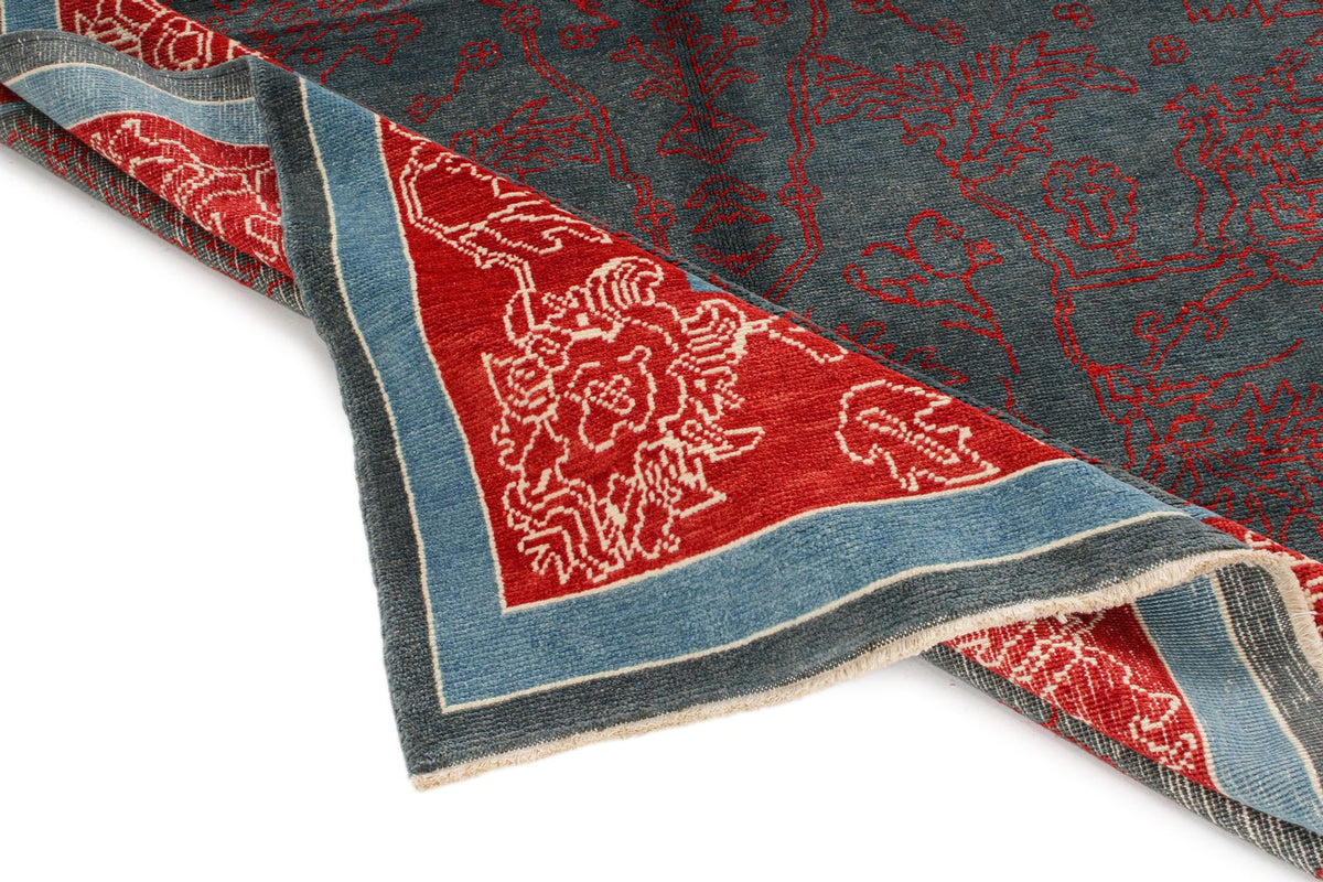 6x9 Blue and Red Turkish Oushak Rug