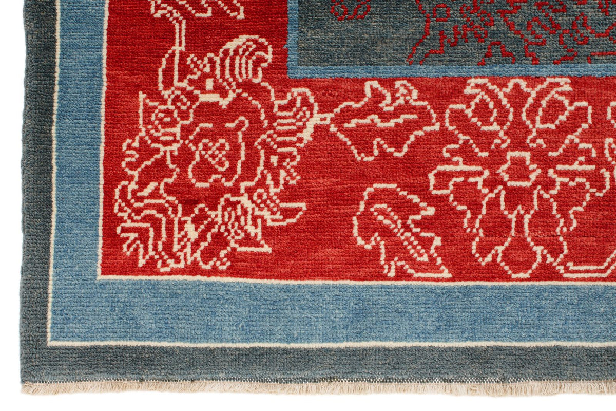 6x9 Blue and Red Turkish Oushak Rug