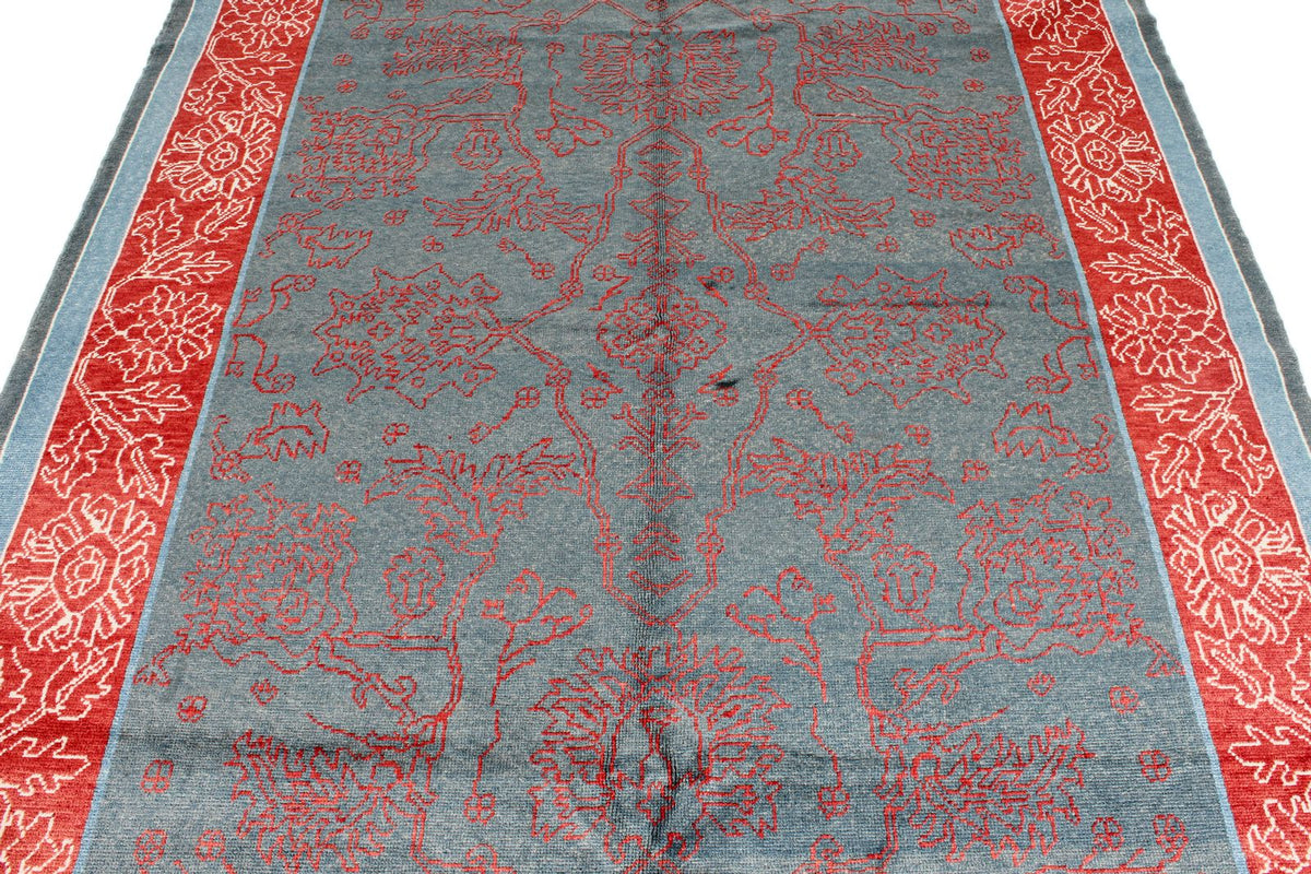 6x9 Blue and Red Turkish Oushak Rug