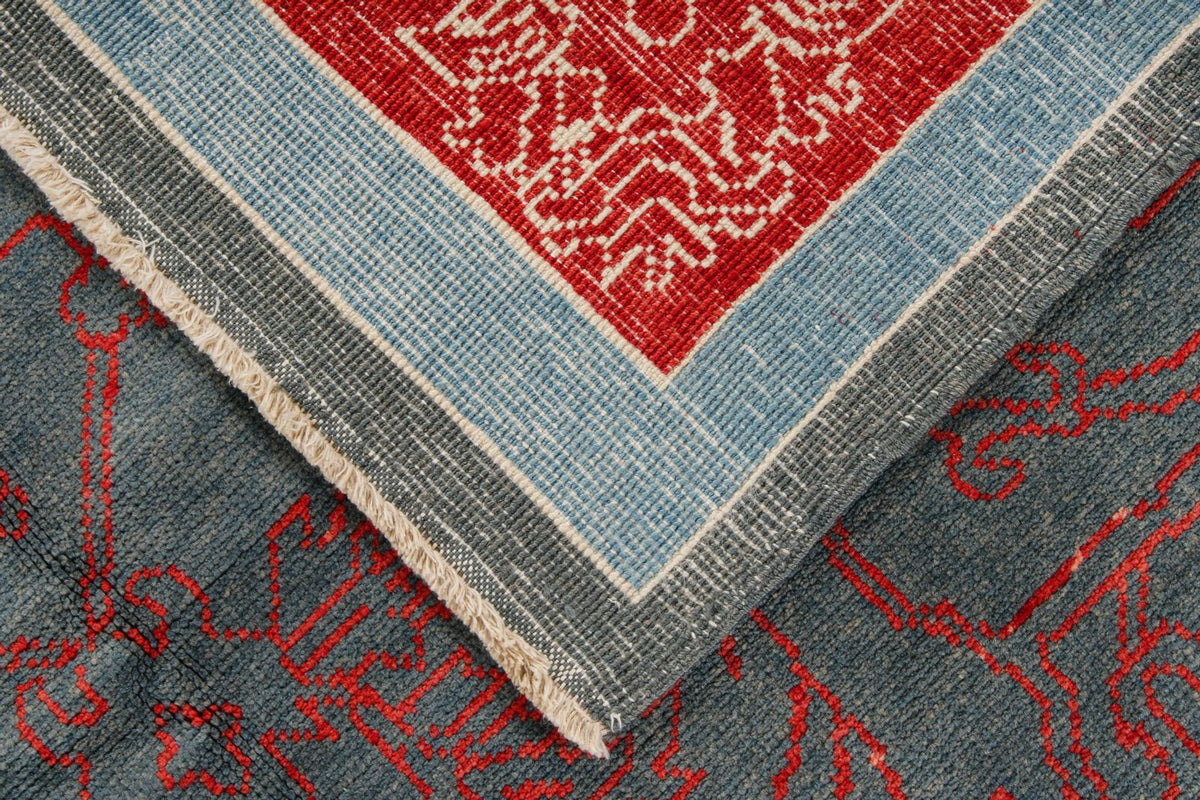 6x9 Blue and Red Turkish Oushak Rug