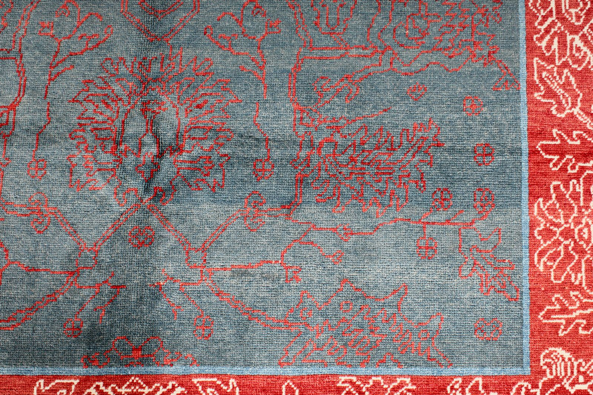 6x9 Blue and Red Turkish Oushak Rug