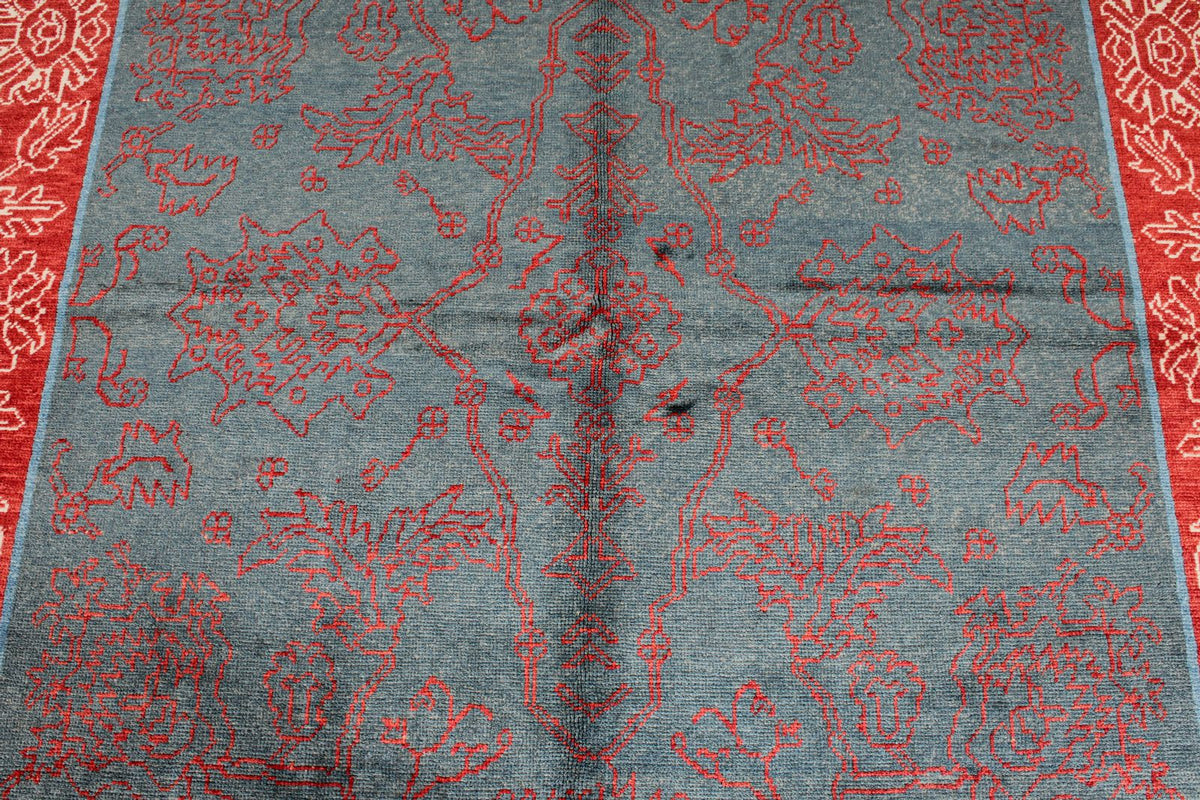 6x9 Blue and Red Turkish Oushak Rug