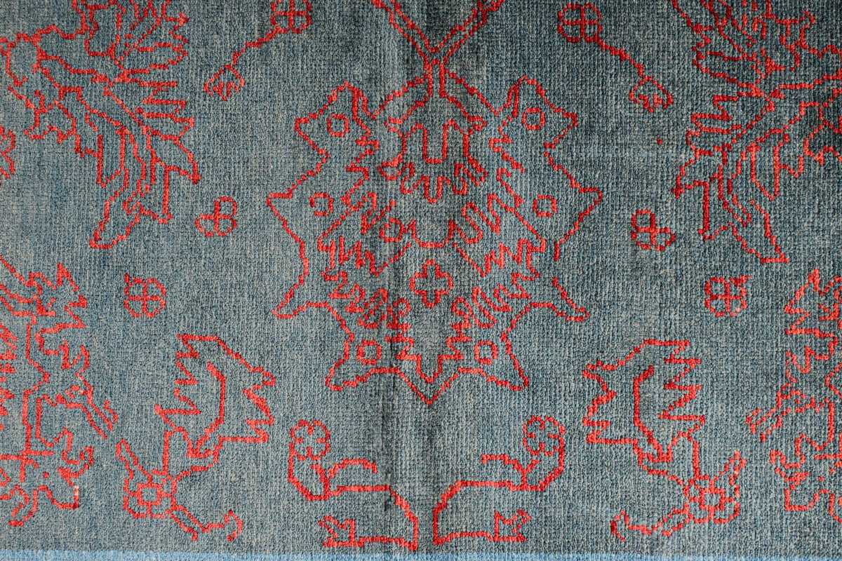 6x9 Blue and Red Turkish Oushak Rug