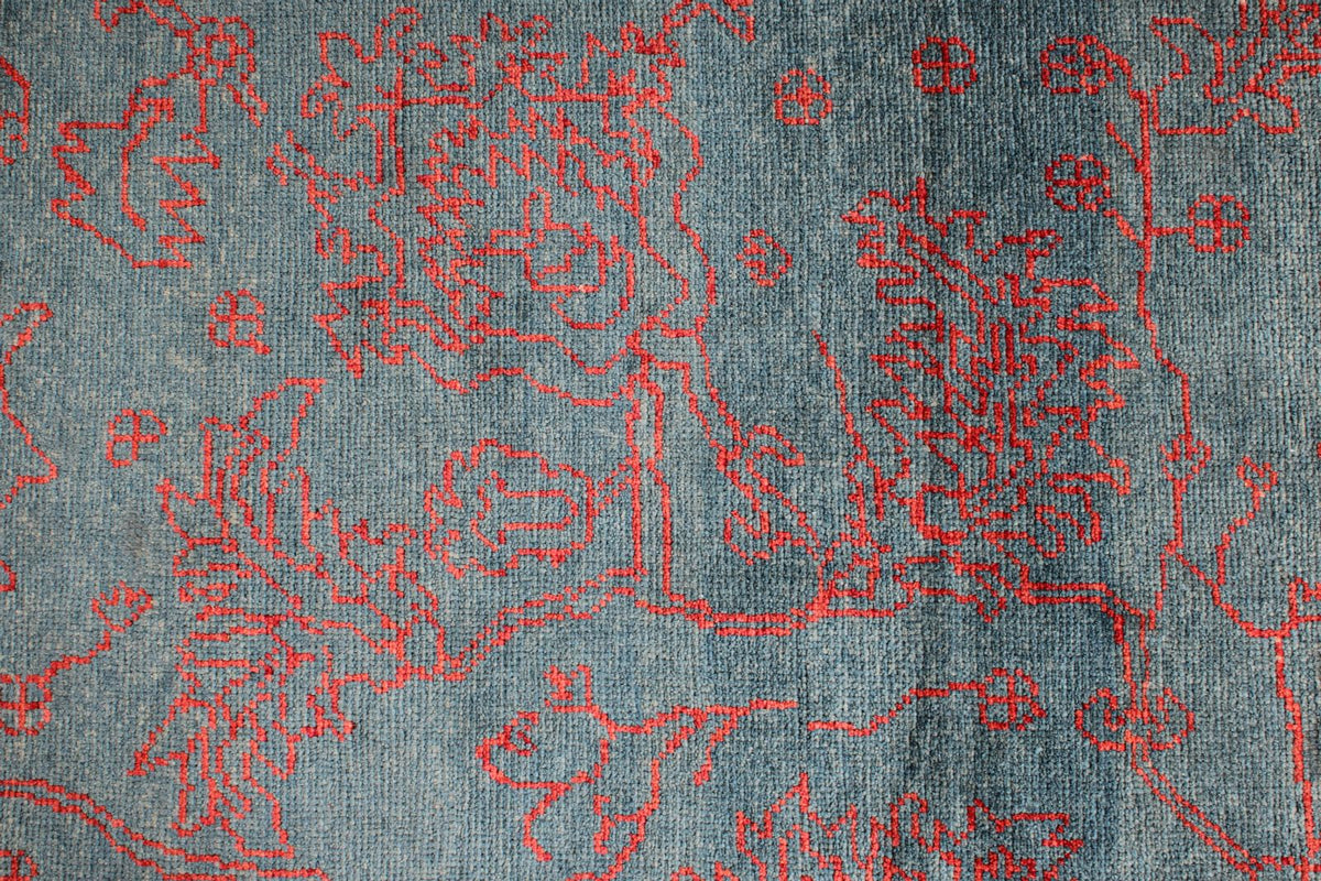6x9 Blue and Red Turkish Oushak Rug