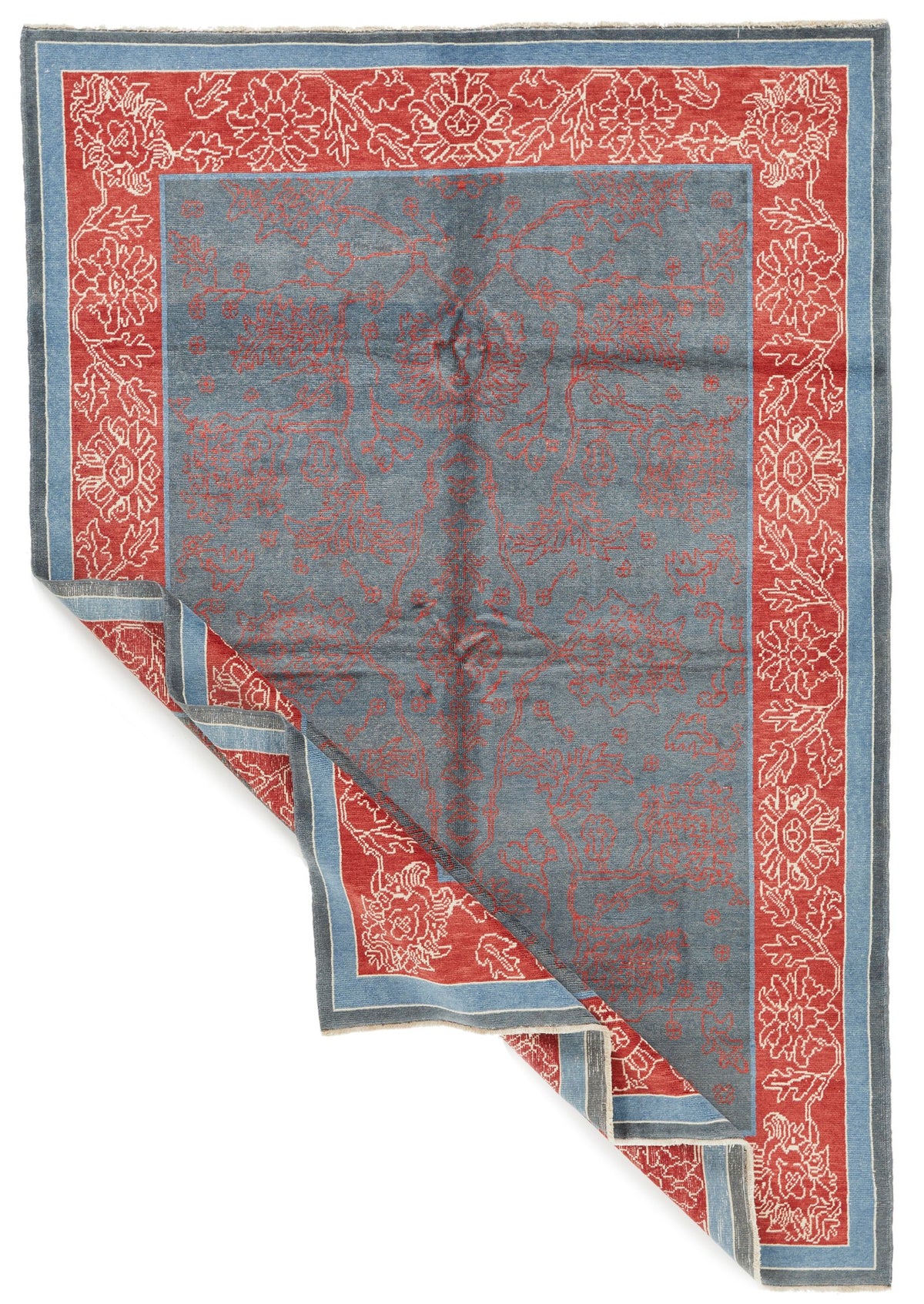 6x9 Blue and Red Turkish Oushak Rug