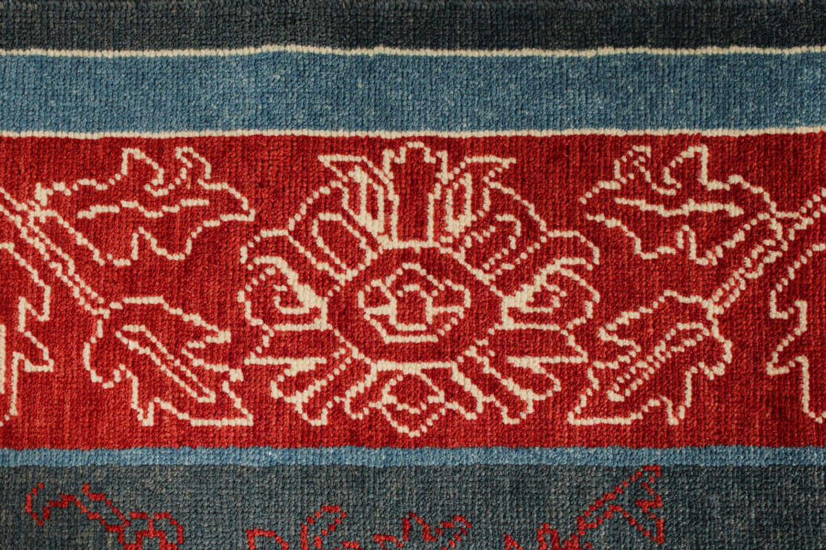 6x9 Blue and Red Turkish Oushak Rug
