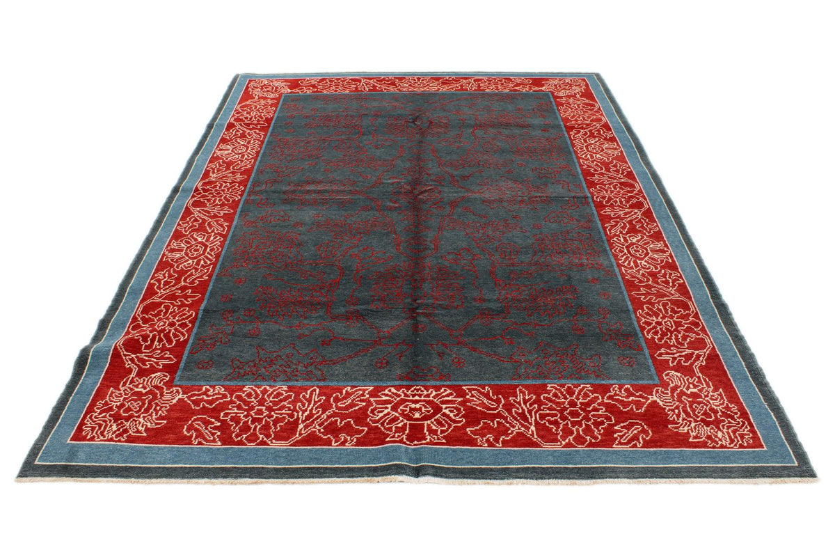 6x9 Blue and Red Turkish Oushak Rug