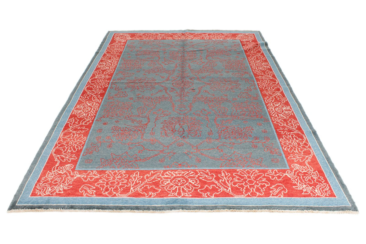 6x9 Blue and Red Turkish Oushak Rug
