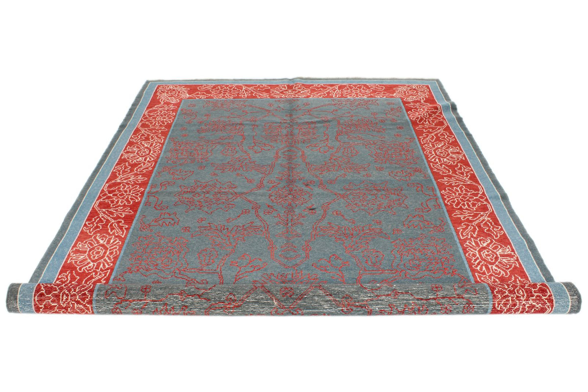 6x9 Blue and Red Turkish Oushak Rug