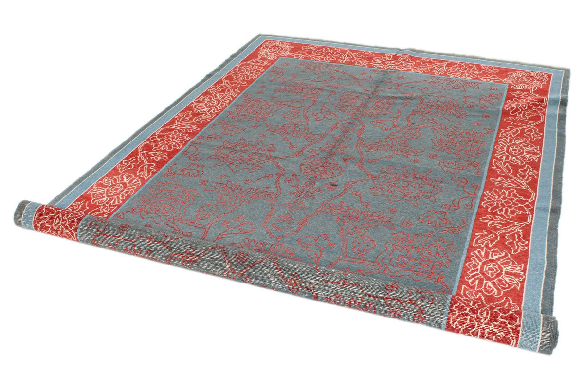 6x9 Blue and Red Turkish Oushak Rug