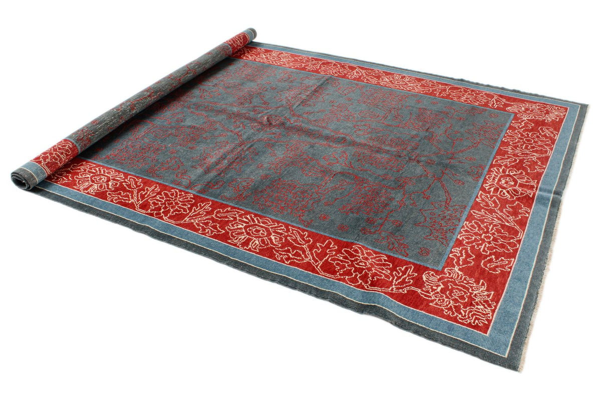 6x9 Blue and Red Turkish Oushak Rug