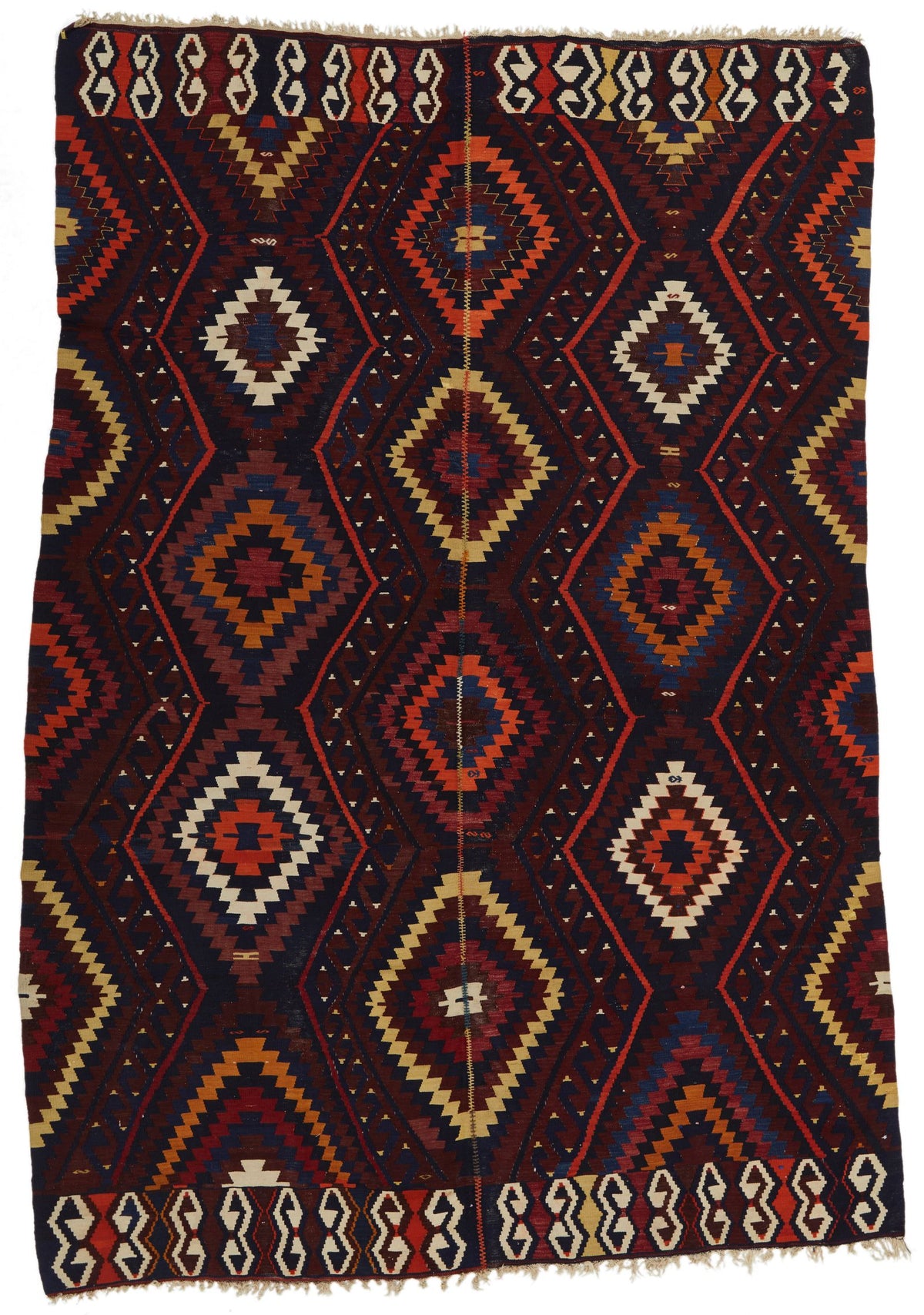 7x9 Burgundy and Multicolor Turkish Tribal Rug