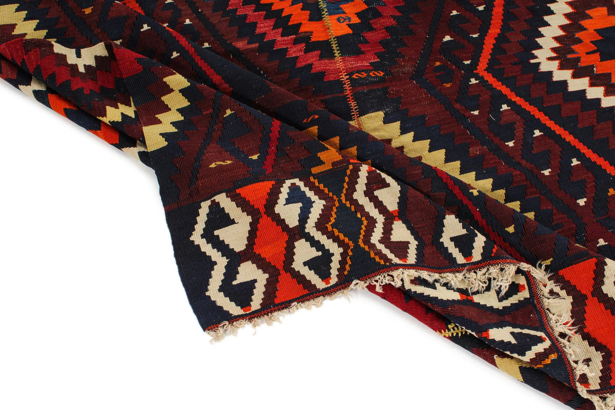 7x9 Burgundy and Multicolor Turkish Tribal Rug