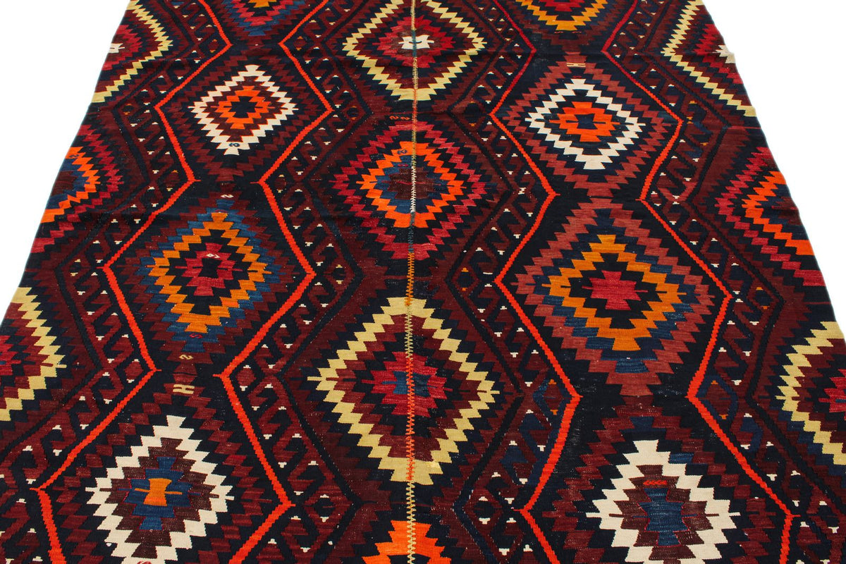 7x9 Burgundy and Multicolor Turkish Tribal Rug