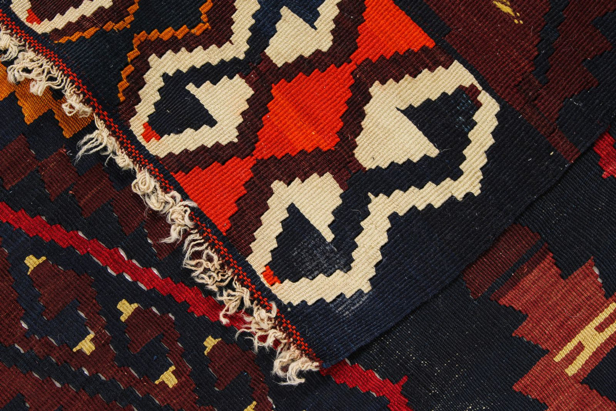 7x9 Burgundy and Multicolor Turkish Tribal Rug