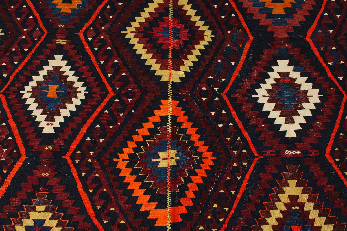 7x9 Burgundy and Multicolor Turkish Tribal Rug
