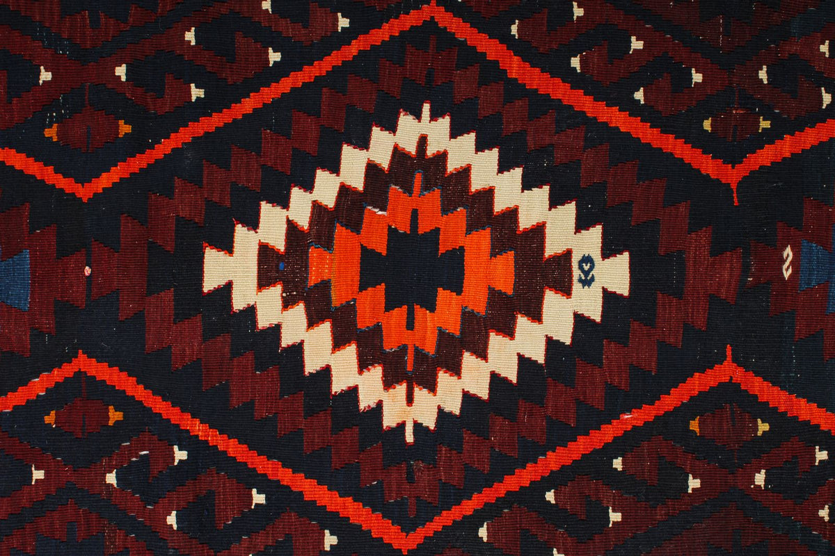 7x9 Burgundy and Multicolor Turkish Tribal Rug