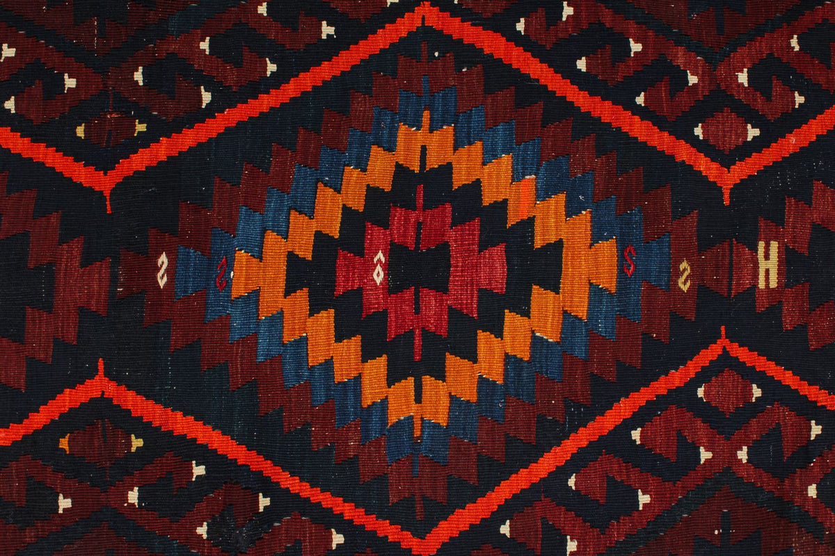 7x9 Burgundy and Multicolor Turkish Tribal Rug