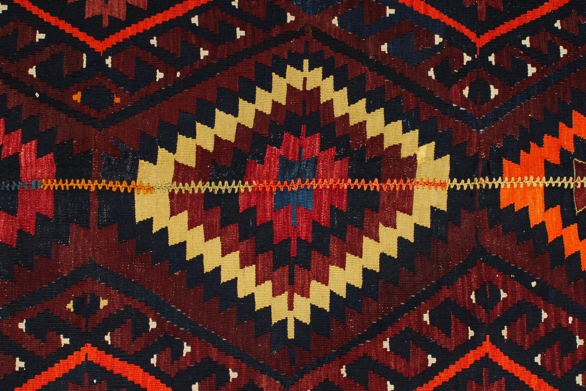 7x9 Burgundy and Multicolor Turkish Tribal Rug