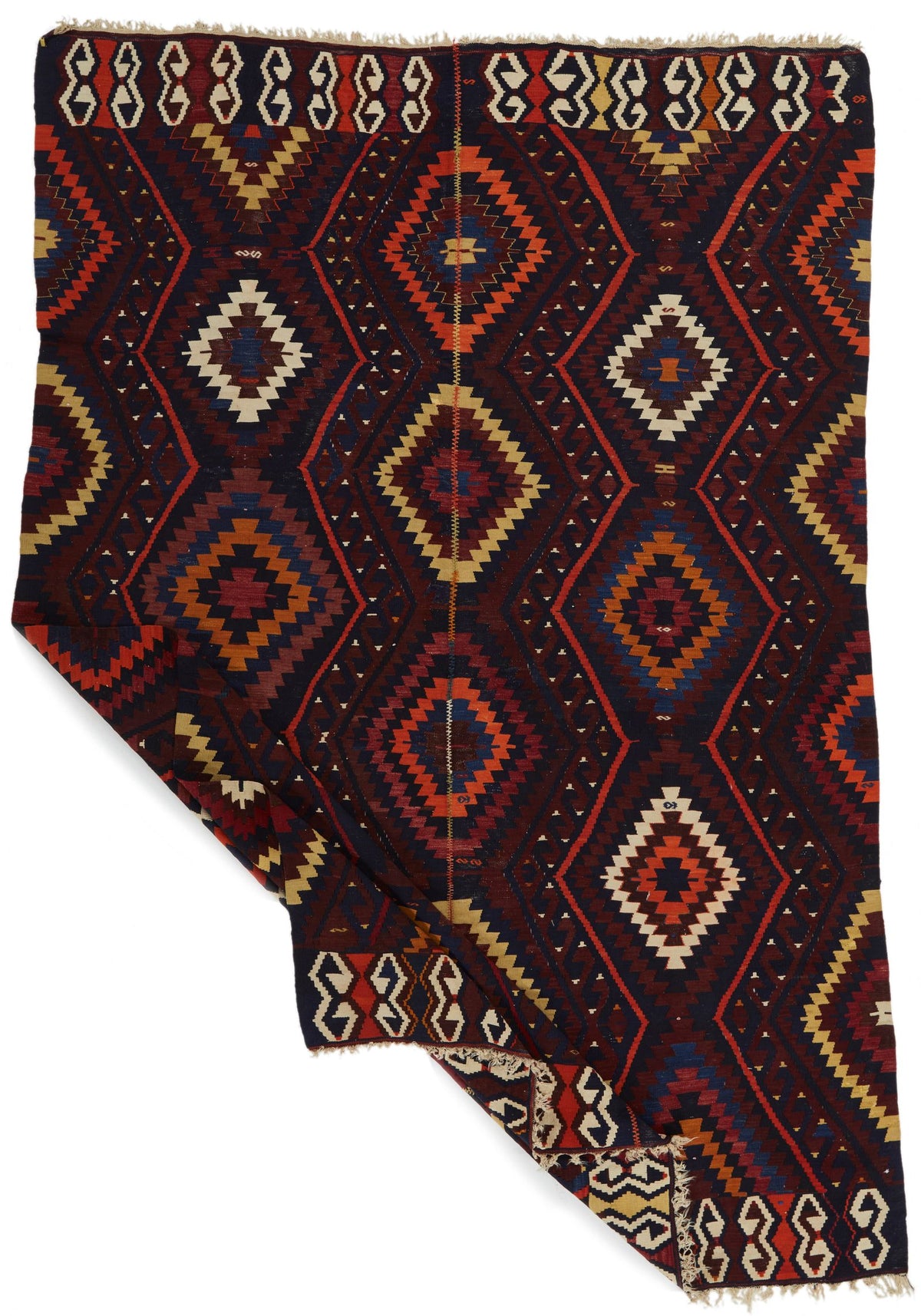 7x9 Burgundy and Multicolor Turkish Tribal Rug