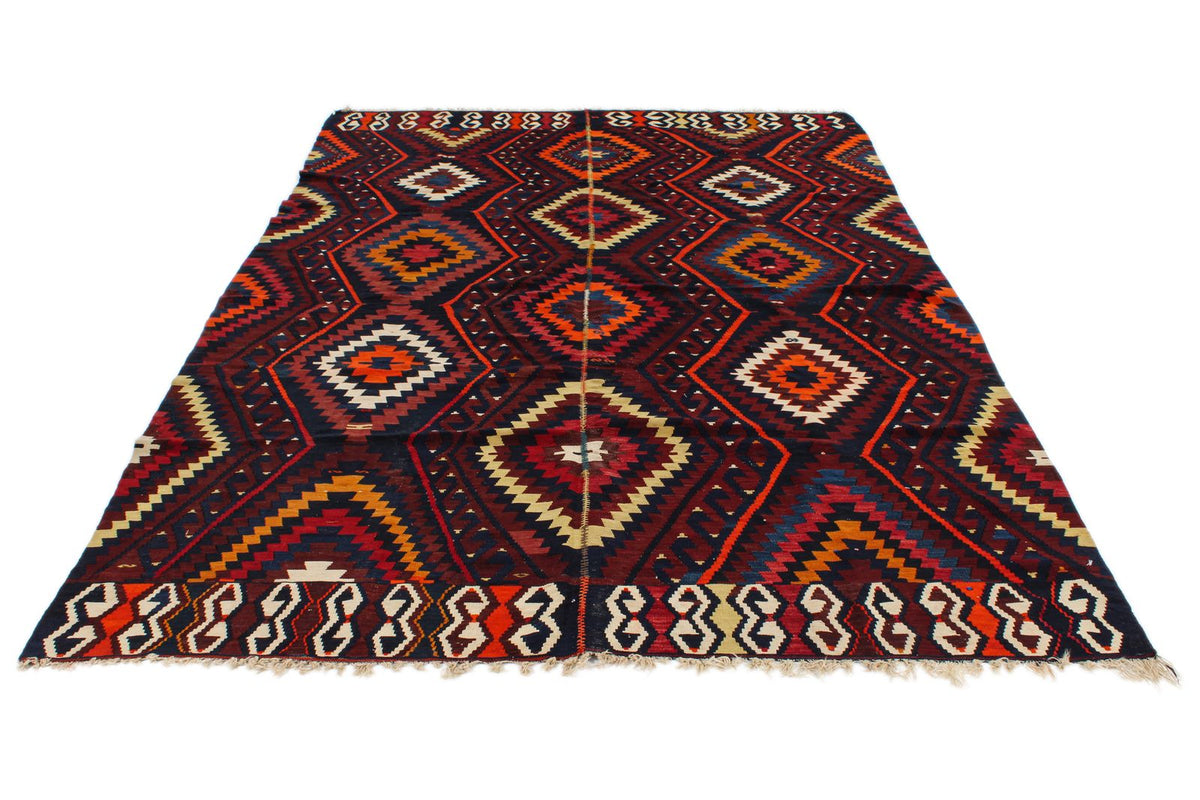 7x9 Burgundy and Multicolor Turkish Tribal Rug