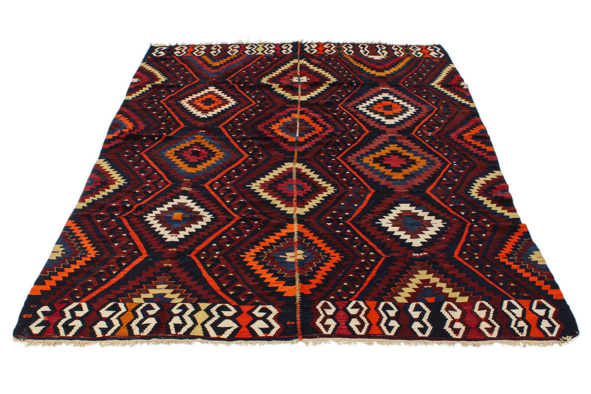 7x9 Burgundy and Multicolor Turkish Tribal Rug