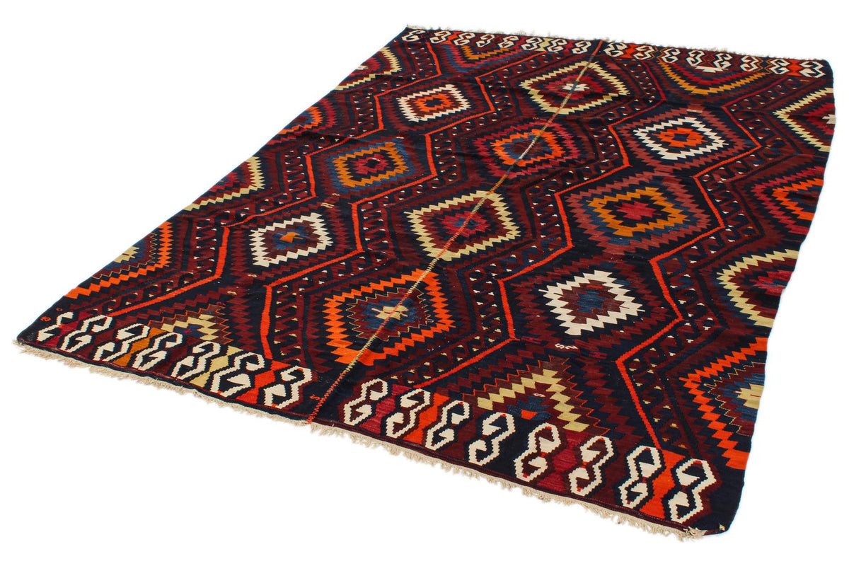 7x9 Burgundy and Multicolor Turkish Tribal Rug