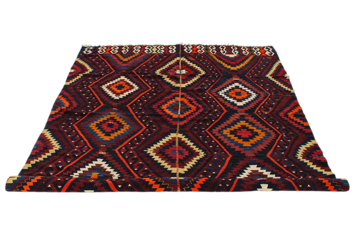 7x9 Burgundy and Multicolor Turkish Tribal Rug