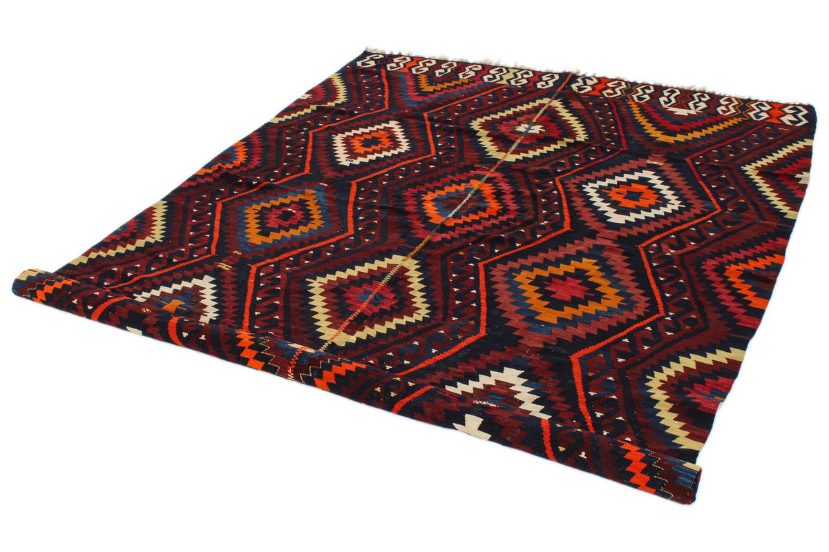 7x9 Burgundy and Multicolor Turkish Tribal Rug