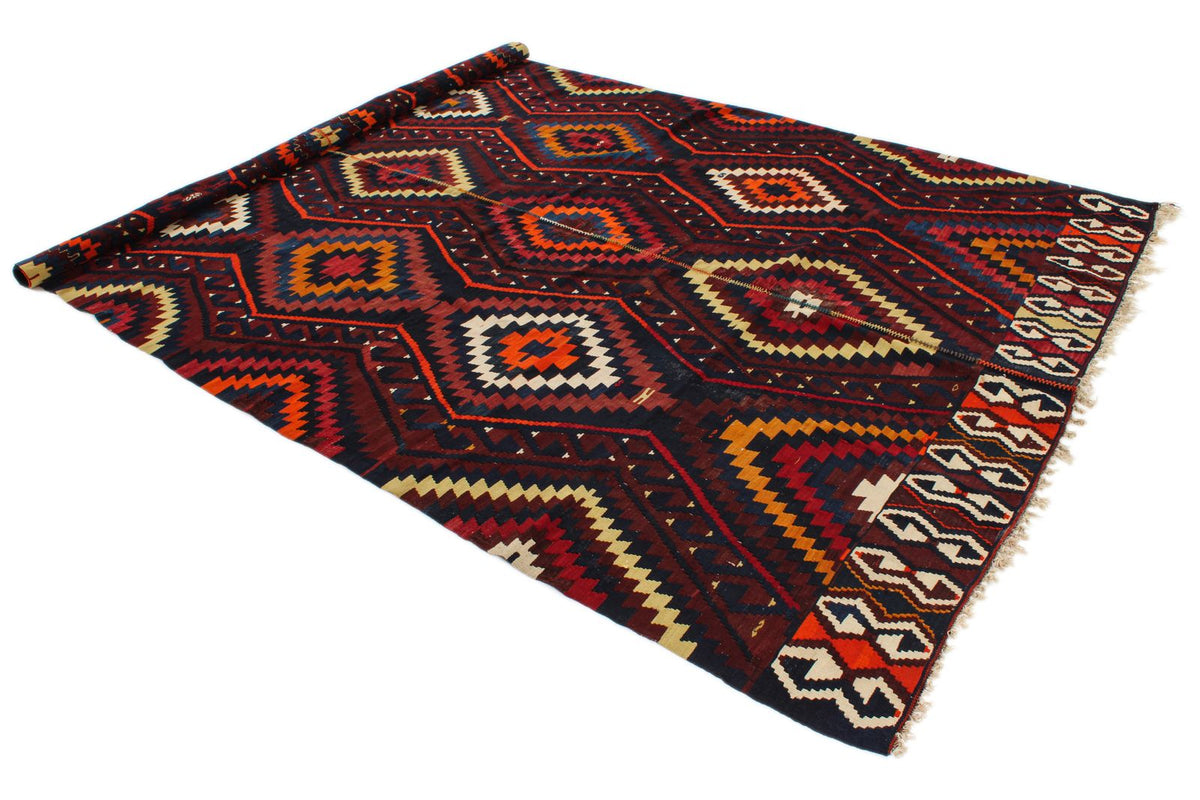 7x9 Burgundy and Multicolor Turkish Tribal Rug