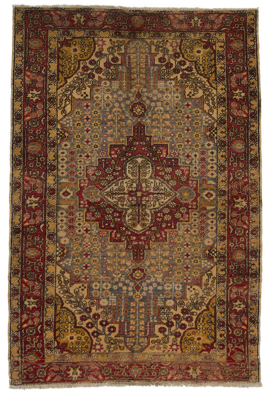 5x7 Ivory and Red Anatolian Turkish Tribal Rug