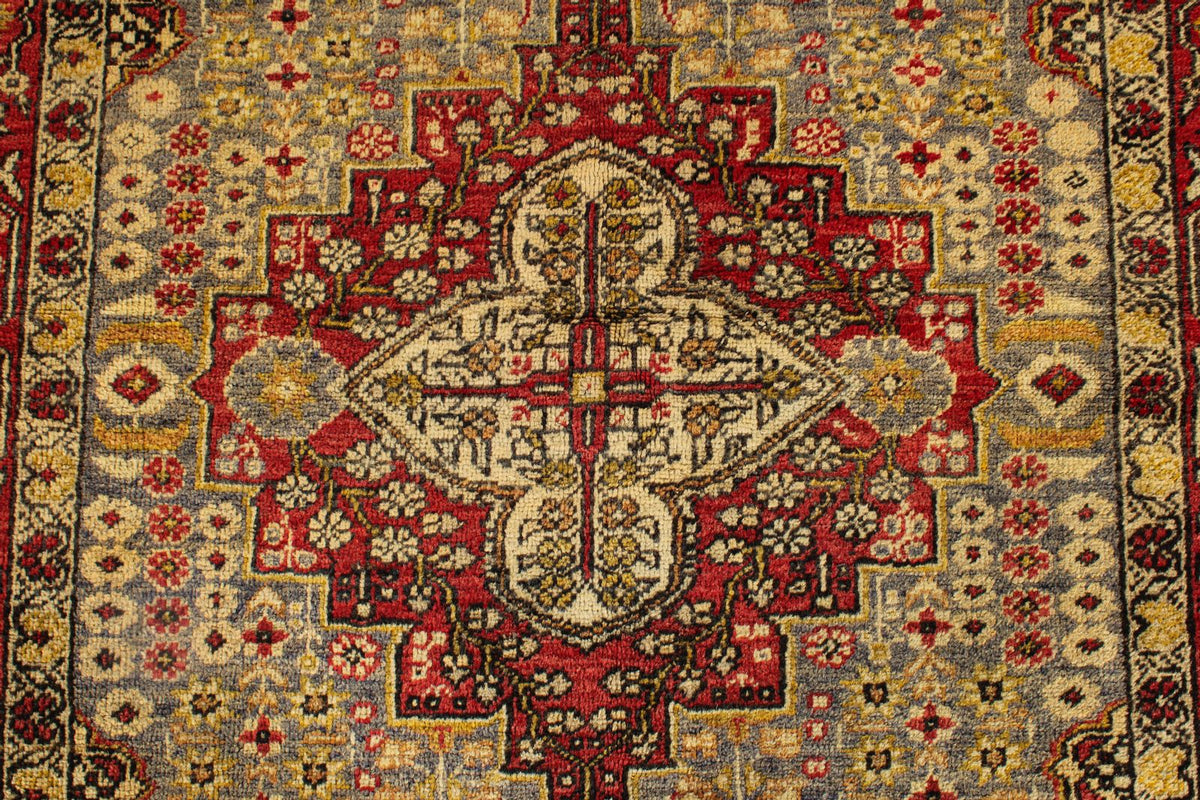 5x7 Ivory and Red Anatolian Turkish Tribal Rug