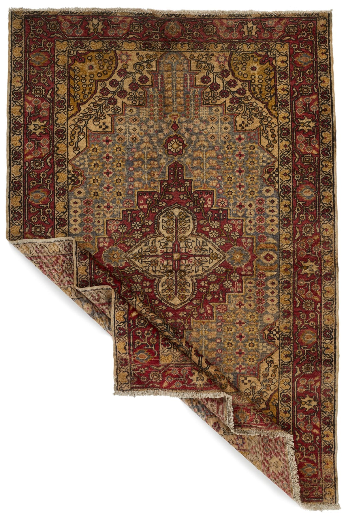 5x7 Ivory and Red Anatolian Turkish Tribal Rug