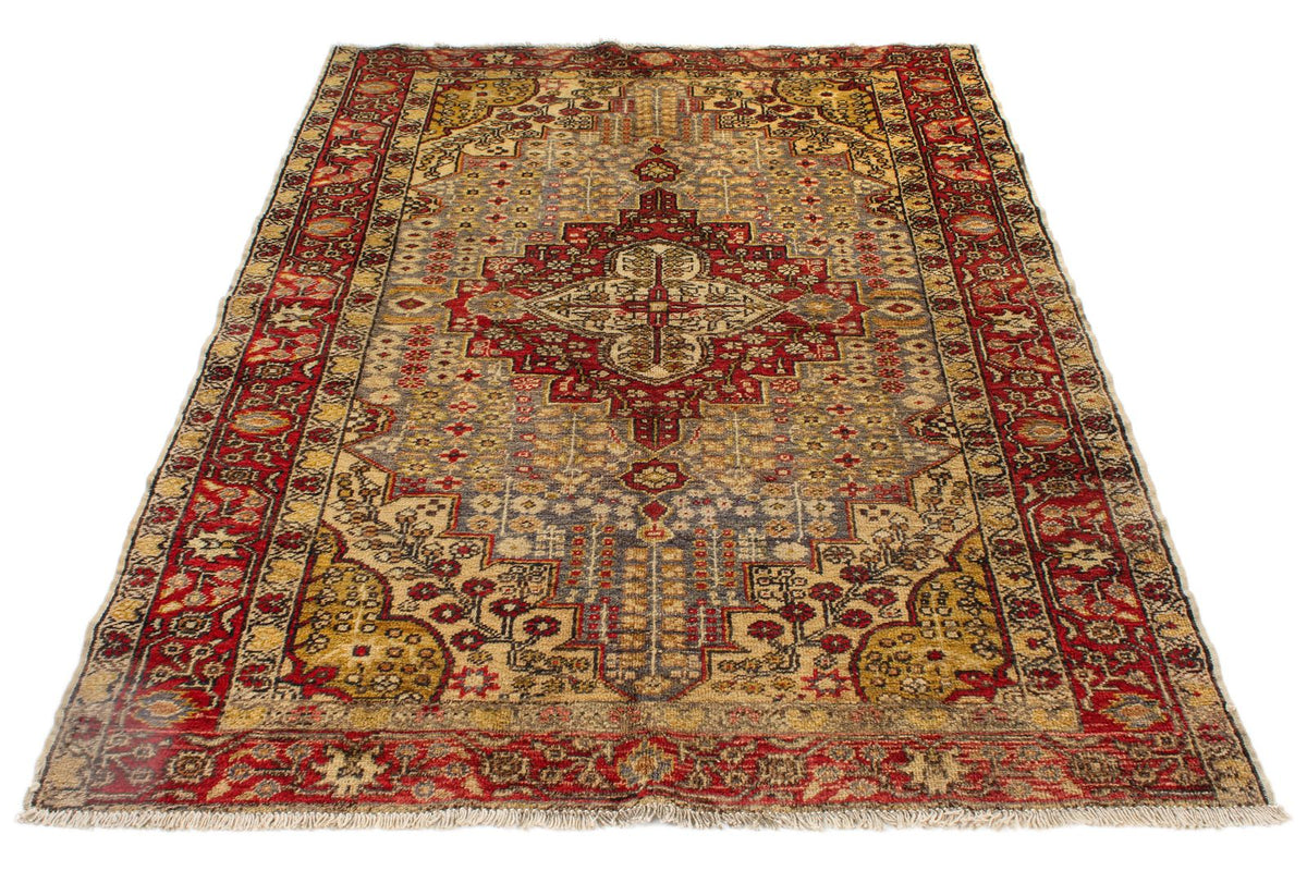 5x7 Ivory and Red Anatolian Turkish Tribal Rug
