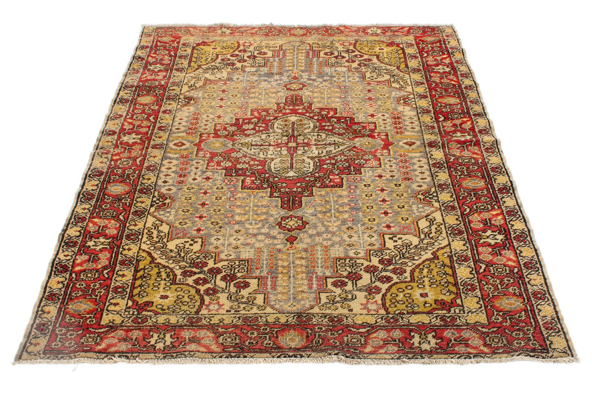 5x7 Ivory and Red Anatolian Turkish Tribal Rug