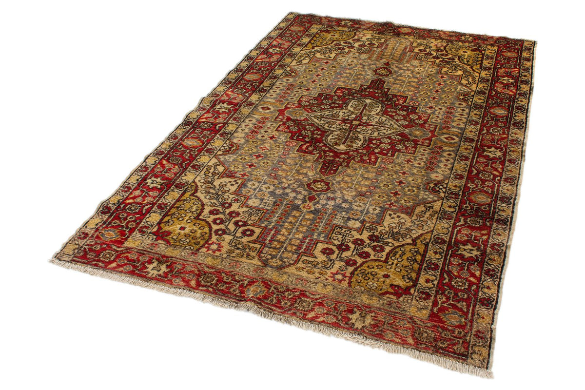 5x7 Ivory and Red Anatolian Turkish Tribal Rug