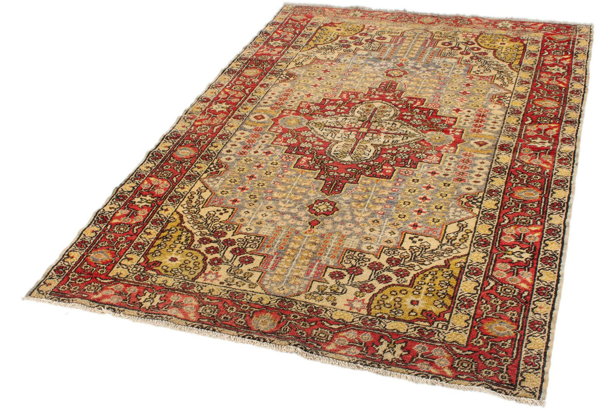 5x7 Ivory and Red Anatolian Turkish Tribal Rug