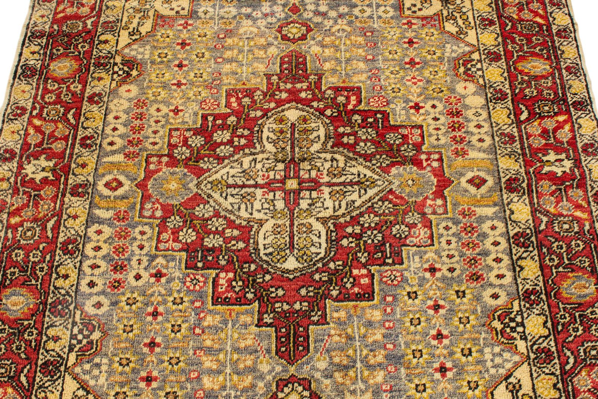 5x7 Ivory and Red Anatolian Turkish Tribal Rug