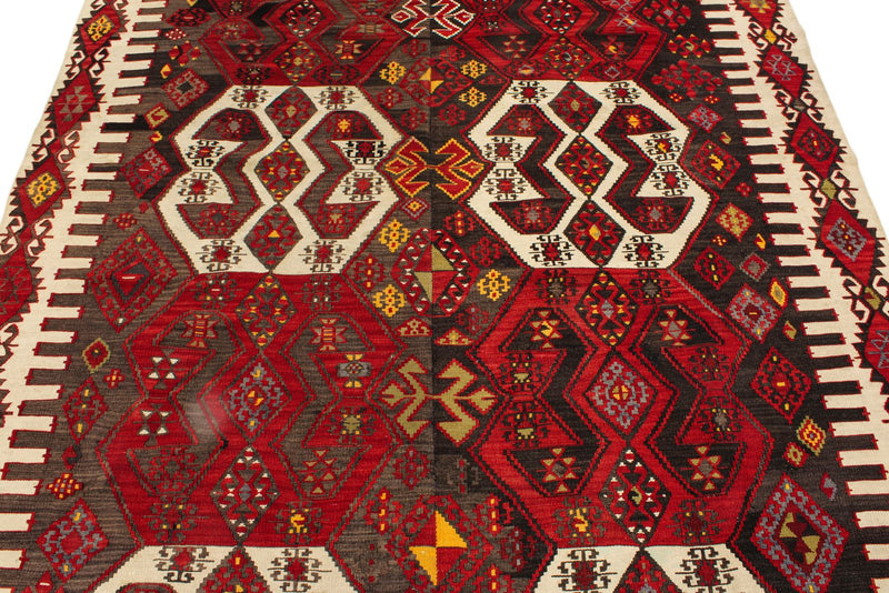 6x8 Red and Multicolor Turkish Tribal Rug