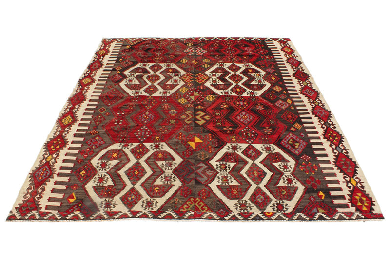 6x8 Red and Multicolor Turkish Tribal Rug