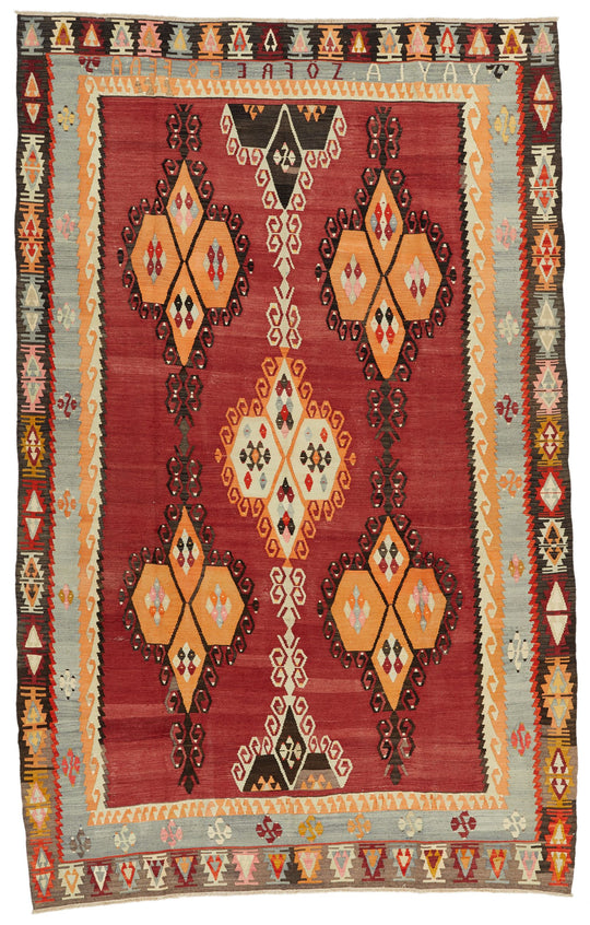 7x10 Red and Multicolor Turkish Tribal Rug