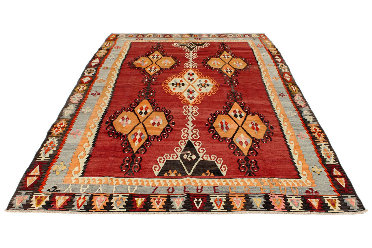 7x10 Red and Multicolor Turkish Tribal Rug