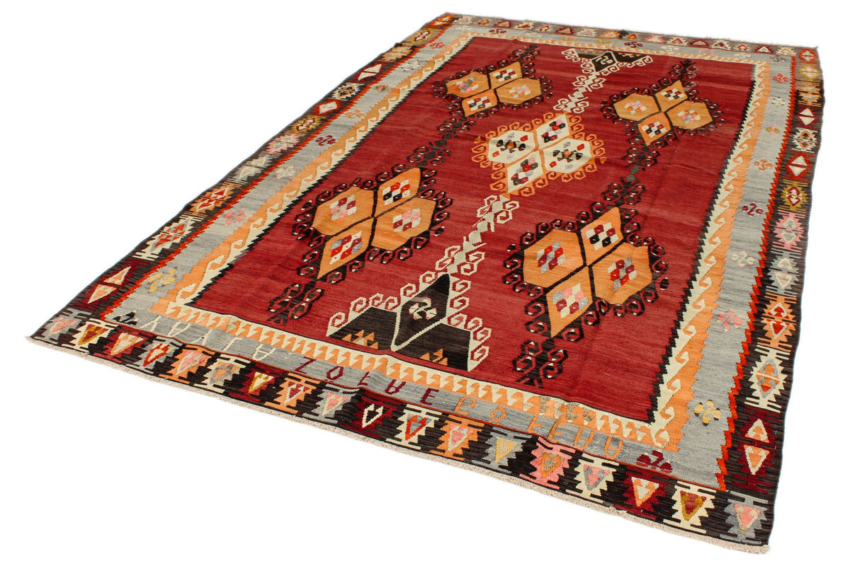 7x10 Red and Multicolor Turkish Tribal Rug