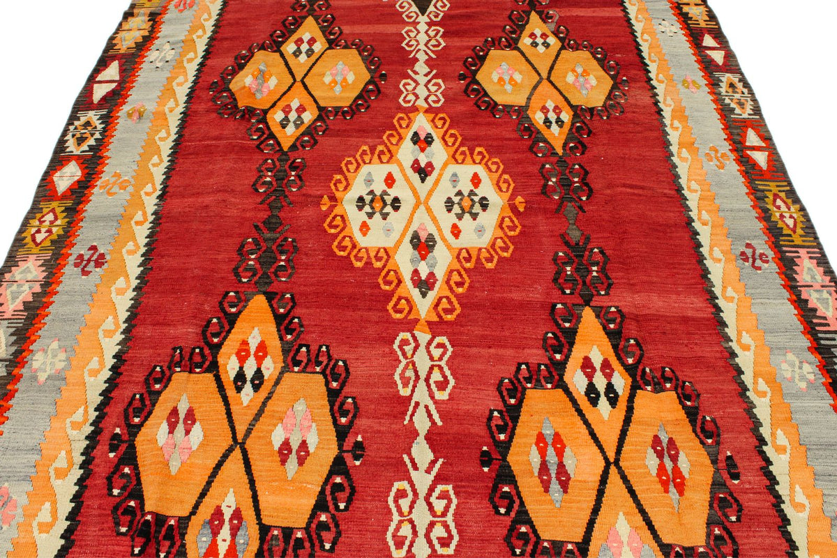 7x10 Red and Multicolor Turkish Tribal Rug