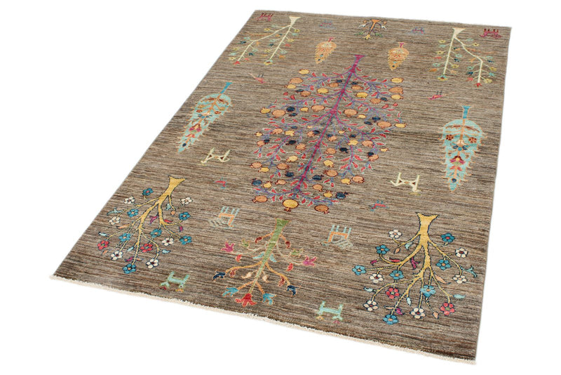 4x6 Brown and Multicolor Tribal Rug